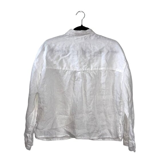 Cynthia Rowley Womens White Linen Button-Down Shirt With Long Sleeves & Front Po - Picture 4 of 6
